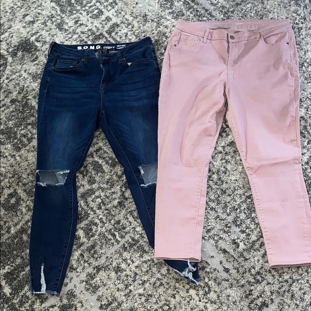 SONO Women's Blue and Pink Skinny Jeans